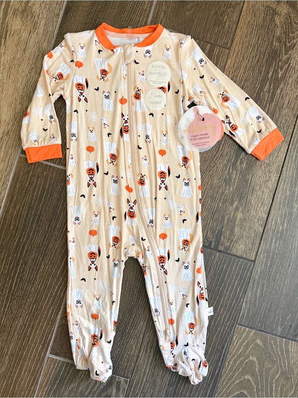 Milkberry Bamboo Footie Halloween Dogs in Costumes 2-Way Zip—6-9M